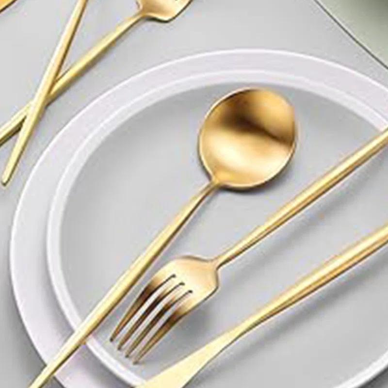 Everly Quinn 30-Piece Gold Silverware Set, Flatware Set For 6, Food-Grade Stainless Steel Cutlery Set, Includes Spoons Forks Knives, Kitchen Cutlery For Home Office Restaurant Hotel