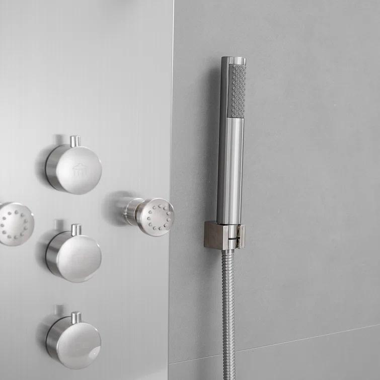VIBRANTBATH 8-Jet Rainfall Shower Tower Shower Panel System With Rainfall Waterfall Shower Head And Shower Hand In Brushed Nickel YTP33-N