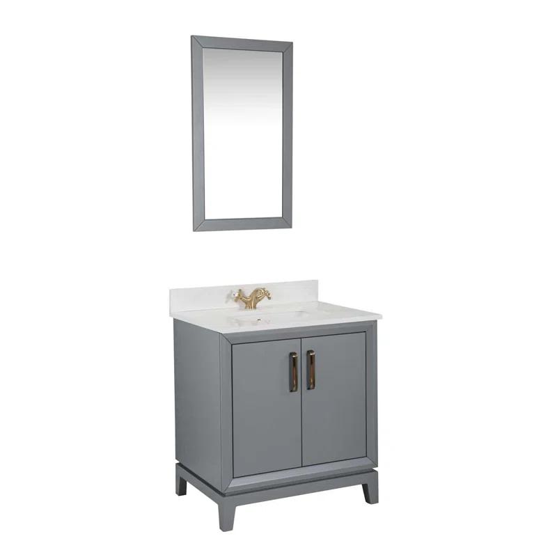 Adorn Vanity Fabia 30'' Free-standing Single Bathroom Vanity with Quartz Vanity Top & Mirror