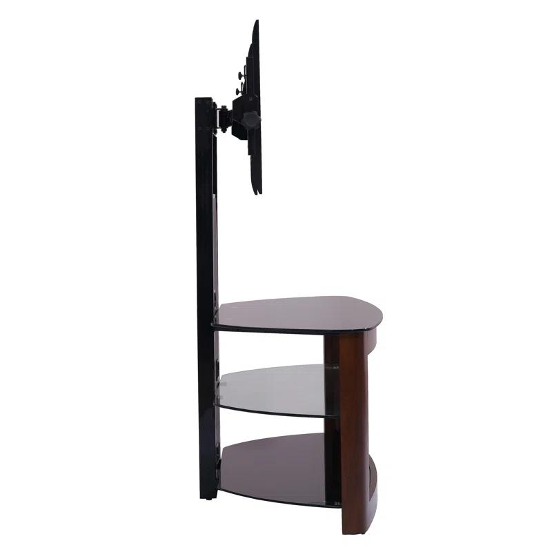 Orren Ellis Tol Curved Wood TV Stand Mount, 3 Open Shelves for Up to 85" TVs