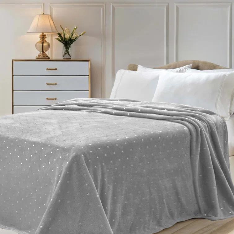 Superior Superior Polka Dots or Solid Fleece Plush Blanket Medium Weight Fluffy Soft Decorative Bedding