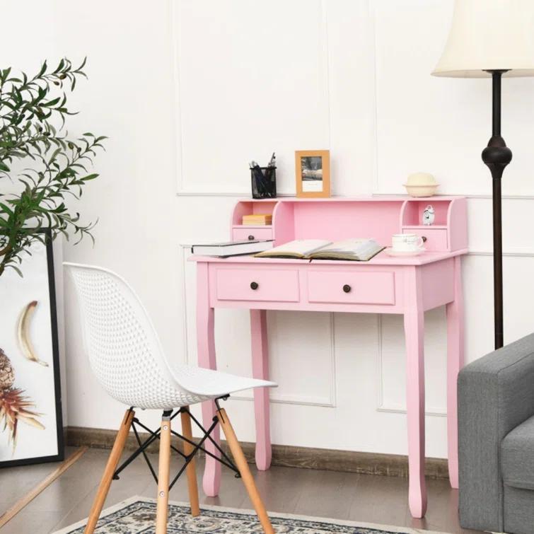 Canddidliike Removable Floating Organizer 2-Tier Mission Home Computer Vanity Desk-Pink, Gaming Desk, Gaming Computer Desks for Study,Working,Writing