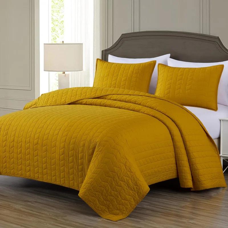 Chezmoi Collection Solid Color Embroidery Stitching Cotton Quilt Sets Cotton Quilt Set