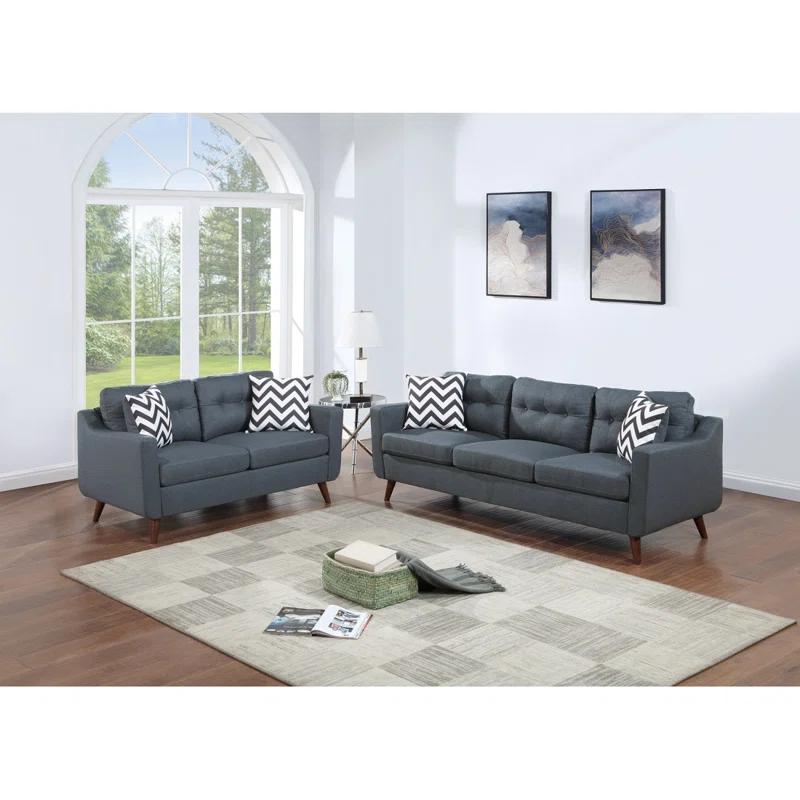 WANDINGT Modern Sofa Cozy Sofa Loveseat W Pillows 2Pc Sofa Set  Polyfiber Couch Tufted Cushions Living Room