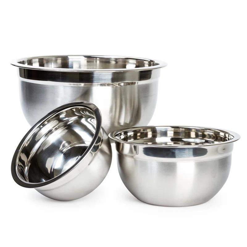 Lexi Home Food Prep Brushed Stainless Steel 3-Piece Mixing Bowl Set