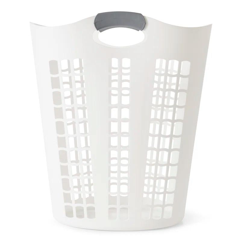Gracious Living Gracious Living Easy Carry Flex 87 L Plastic Laundry Hamper, White (2 Pack) (Set of 2)