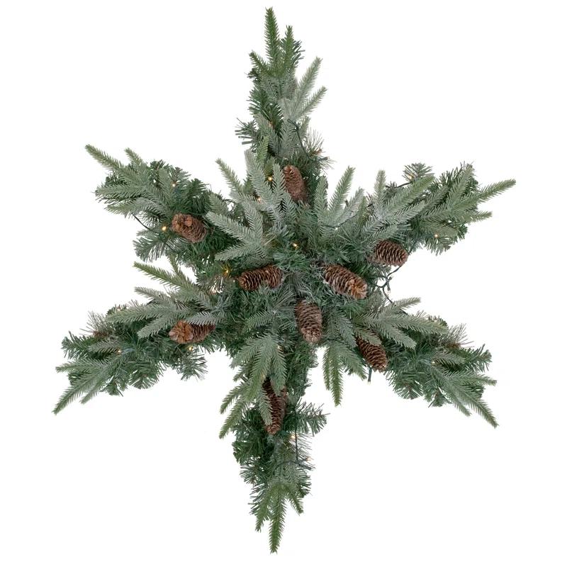 Northlight Seasonal 32" Pre-Lit Artificial Mixed Pine and Pine Cone Christmas Snowflake Wreath