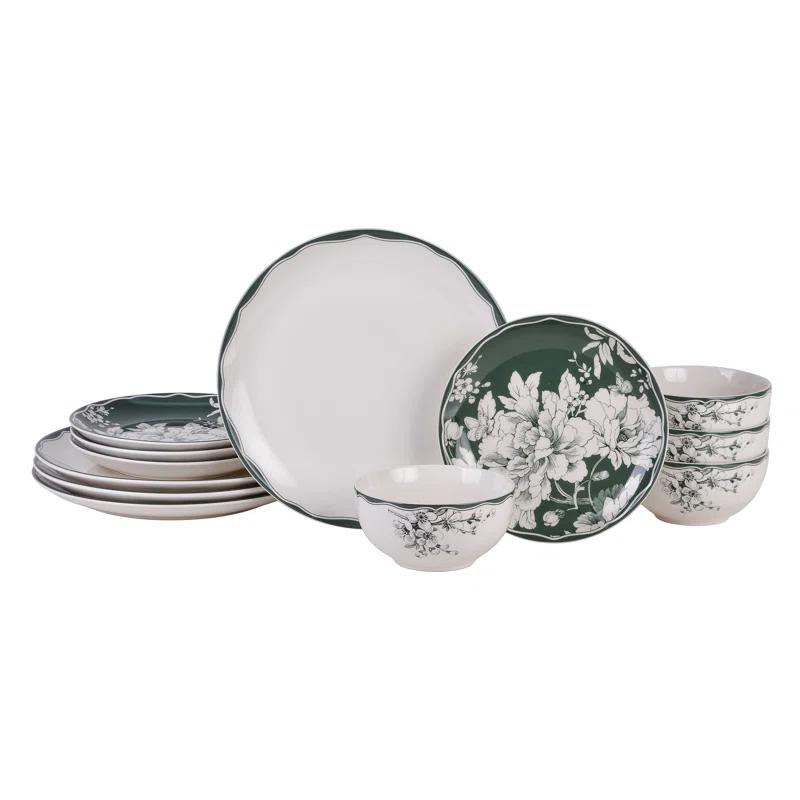 222 Fifth 222 Fifth Brittany 12-Piece Porcelain Dinnerware Set - Service For 4, Plate & Bowl Set
