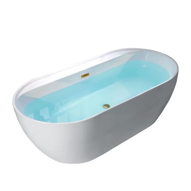 WoodBridge 72'' x 35.375'' Freestanding Acrylic Double Ended Bathtub with Wide Rim,  - Available in Glossy White/Black, with 5 Finish Options for Trim B0059-BG