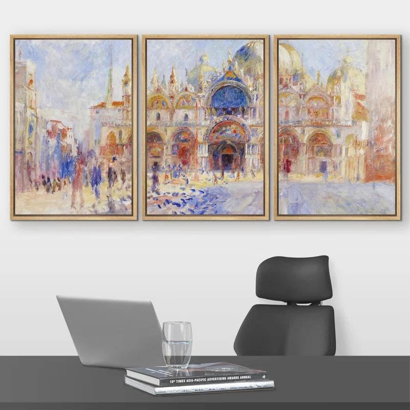 IDEA4WALL Famous Artwork " Piazza San Marco, Venice By Pierre Auguste Renoir Oil Painting Fine Art Reproduction " 3 - Pieces