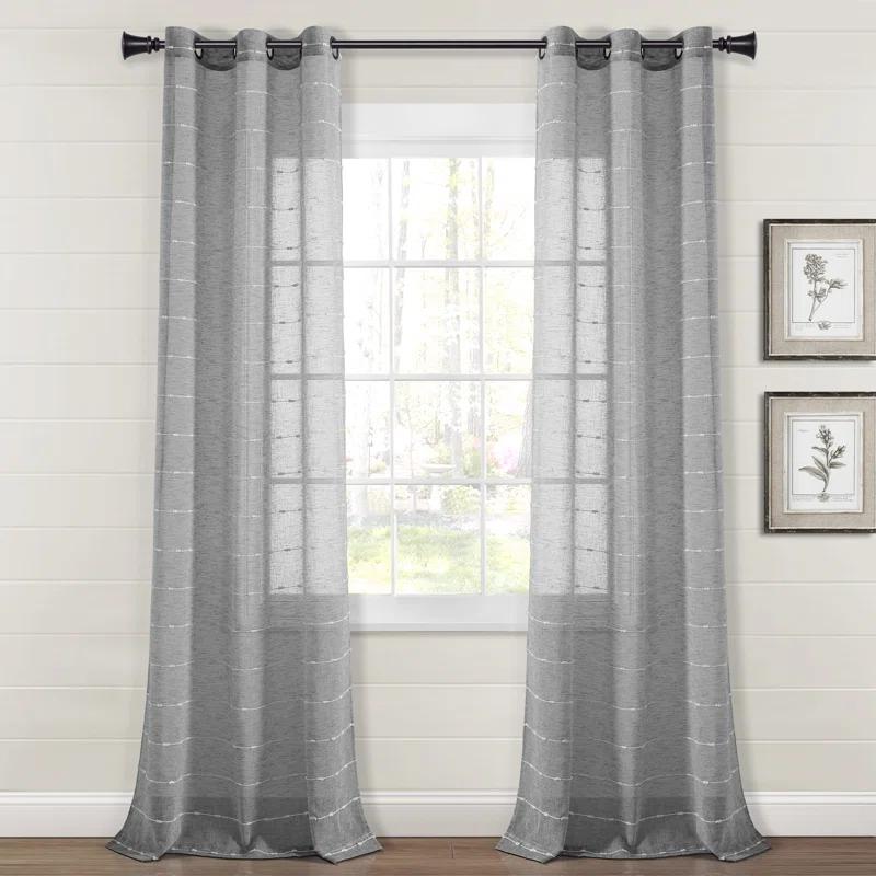 Lush Decor Farmhouse Textured Sheer Polyester Sheer Curtain Pair (Set of 2)