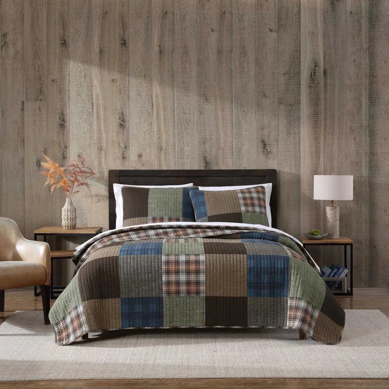 Eddie Bauer Fern Garden Eddie Bauer Classic Patchwork Cotton Reversible Green Quilt Set