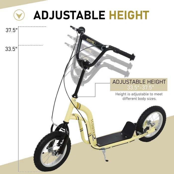 Aosom Youth Scooter Front and Rear Caliper Dual Brakes Inflatable Front Wheel Ride On Toy