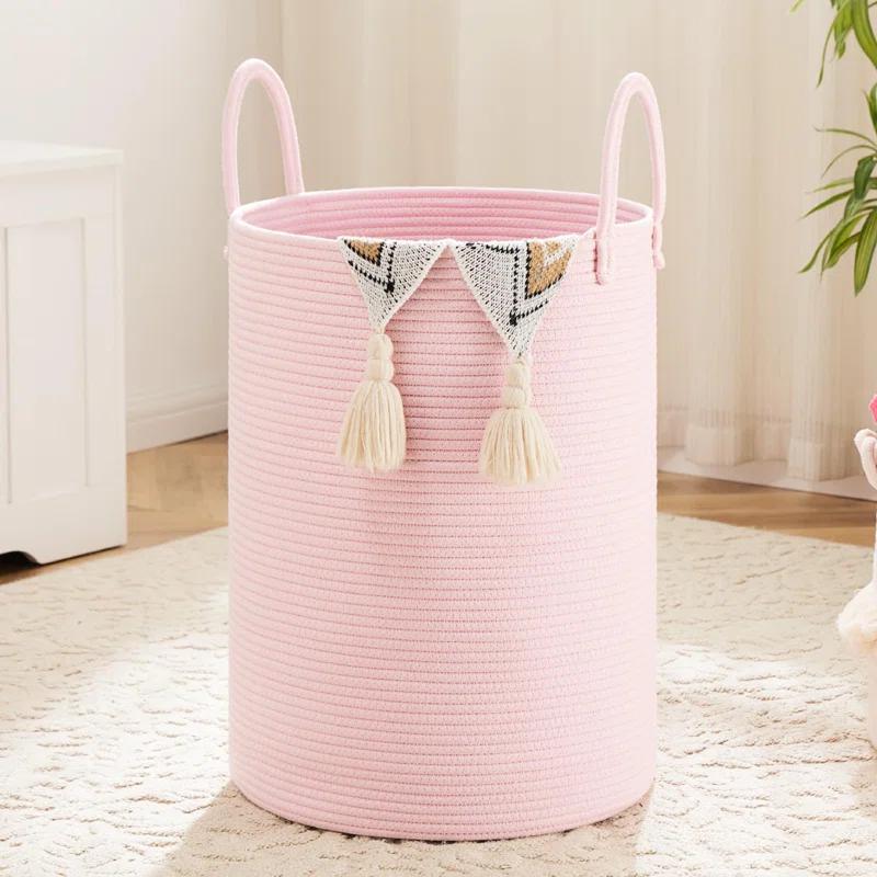 Beachcrest Home™ 60L Woven Cotton Rope Laundry Basket For Dirty Clothes In Bathroom And Living Room