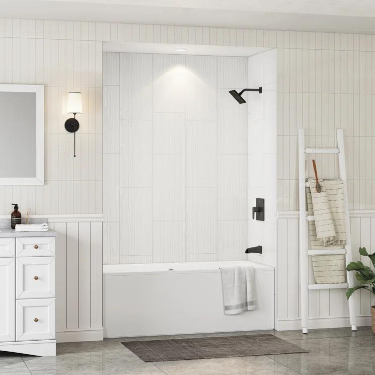 CASAINC 60"W 75/96"H Glue Up SMC Shower & Tub Wall Panel Surround,0.138 Thick,Cuttable,Quick Install