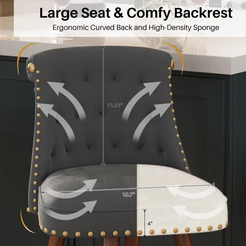 Everly Quinn Claymont Swivel 24 inch Counter Height Stools  (Set of 2) Upholstered Bar Stools with Back