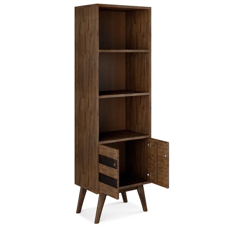 Simpli Home 22"W Solid Acacia 3 Shelf Contemporary Bookcase with Hidden Storage and Adjustable Shelves