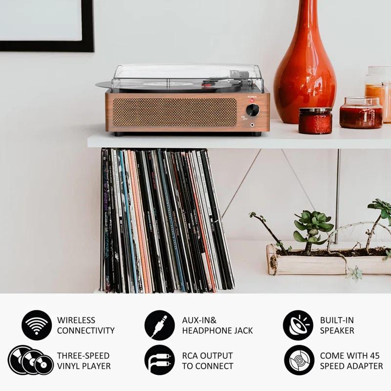 BEACHWATER POOL & SPA, LLC Vinyl Record Player With Speakers Vintage Turntable For Vinyl Records Belt-Driven Turntable Support 3-Speed Bluetooth Playback Headphone AUX RCA Line LP Vinyl Players For Sound Enjoyment Retro