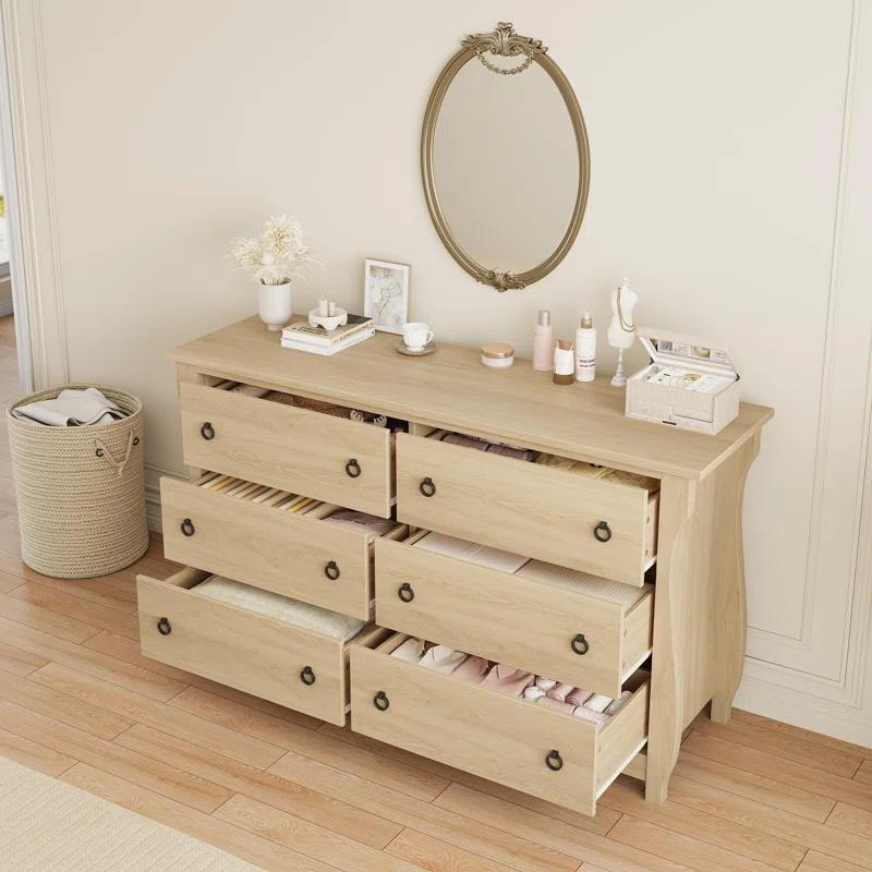 Breakwater Bay 6-Drawer Dresser - Tall Boho Dresser With Curved Legs, Rattan Accents, And Freestanding Storage For Living Room