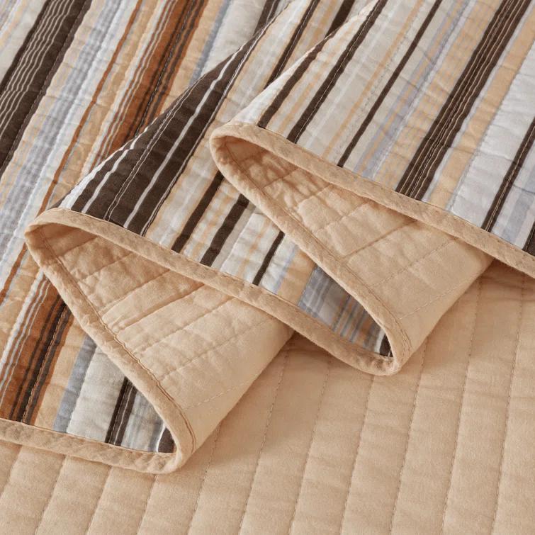 Chezmoi Collection Avery Striped Pre-Washed Cotton Quilt Set