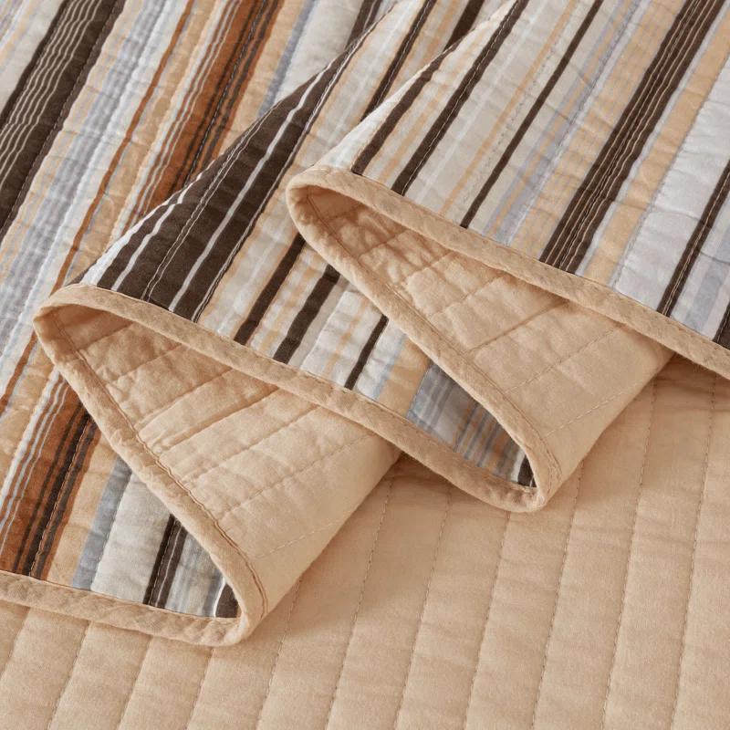 Chezmoi Collection Cotton Quilted Striped Quilt Set