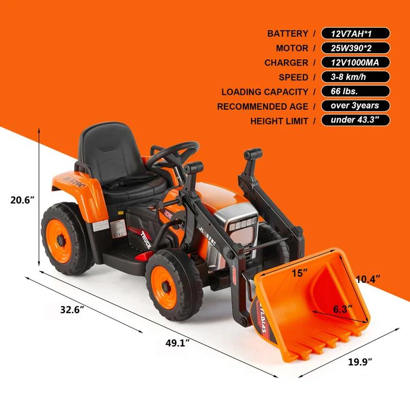 JOYLDIAS Joyldias 3 Speeds 12v Ride On Excavator , Electric Construction Vehicle For Kids Digger
