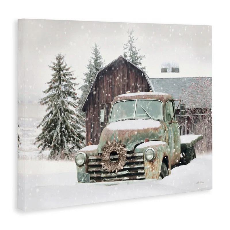 Stupell Industries Rural Vintage Truck & Barn Snowy Winter Landscape Giclee Texturized Art By Lori Deiter