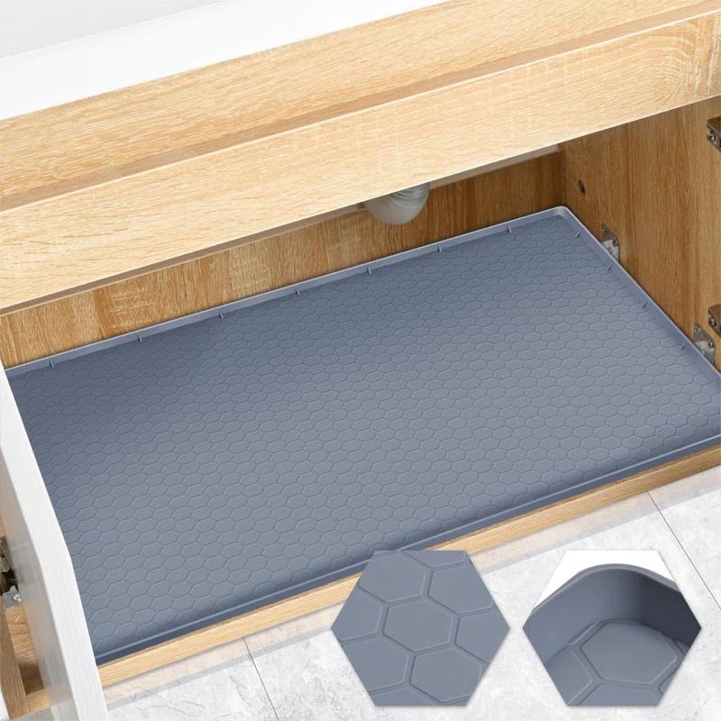 Under Sink Mat, 34" X 22" Silicone Mats For Kitchen Waterproof, Under Sink Cabinet Organizers And Storage, Sink And Cabinet Protector, Under Sink Tray For Bathroom (Grey)