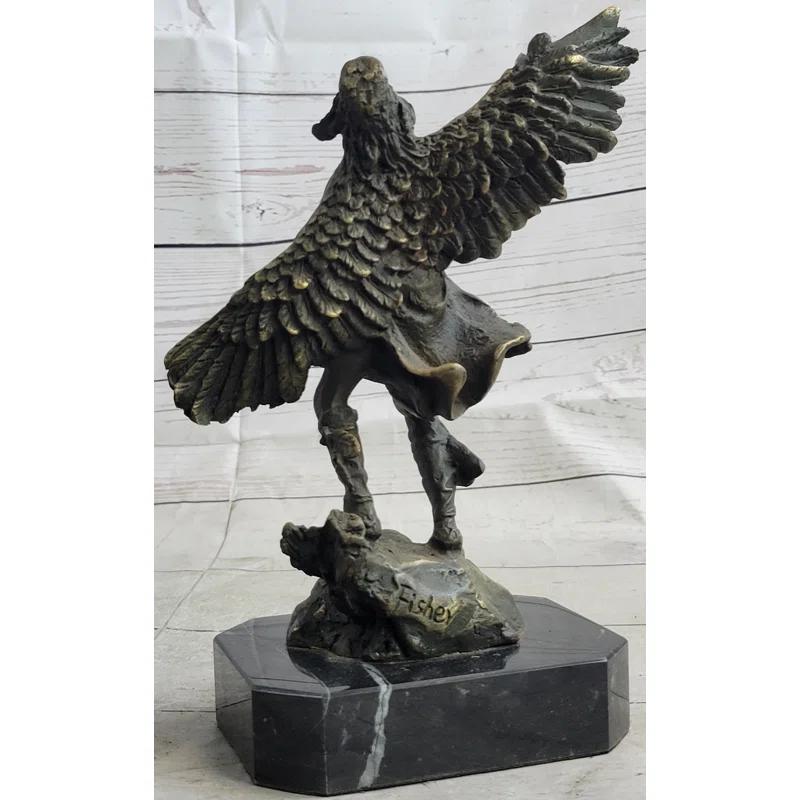 Wildon Home® Native American Indian Eagle Dancer Shaman Medicine Man Bronze Sculpture Statue Marble Base