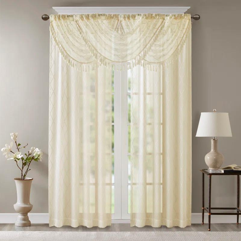 Madison Park Irina Diamond Sheer Embroidered Single Waterfall Valance