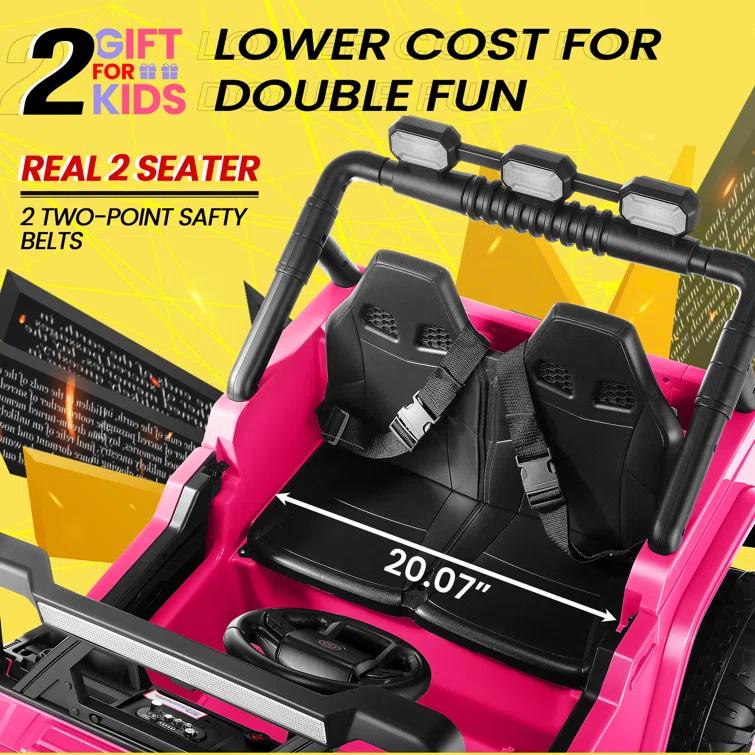 Ancheer Alex 24V 4WD//2WD Ride On Jeep Truck,2 Seater Kids UTV With 4X200w Powerful Engine,Remote Control,Bluetooth,20 Wide Seat,Vehicles for Kids Toddlers