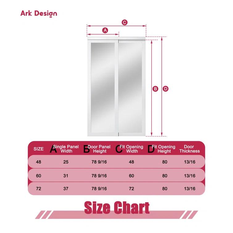 ARK DESIGN 80” Tempered 1 Lite Frosted Glass White Closet Sliding Door with Hardware & Handles