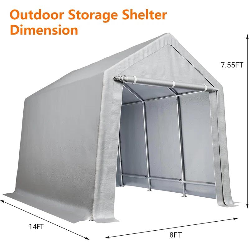 babevy Durable Canopy Carport With Storage Shed - Roll-Up Zipper Door in , 103.92" H x 96" W x 168" D