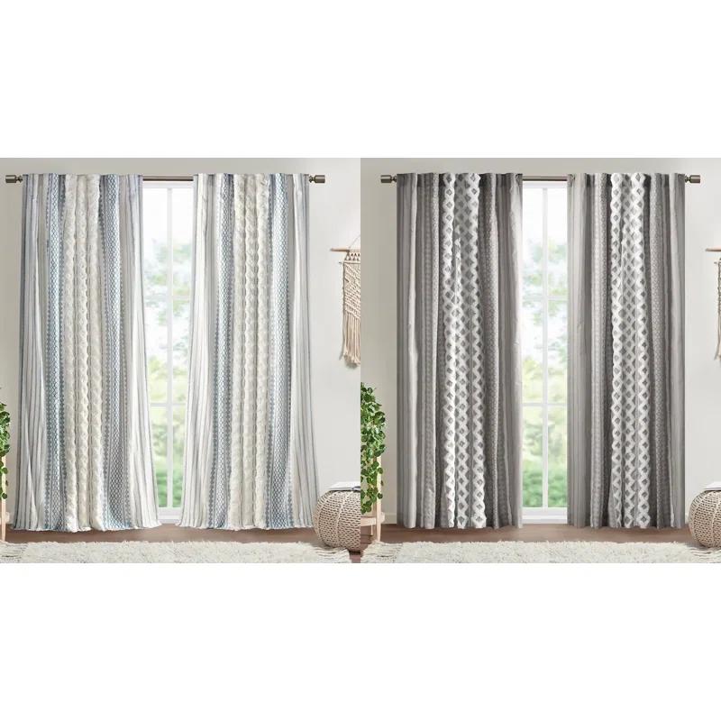 INK+IVY Imani Cotton Printed Curtain Panel with Chenille Stripe and Lining