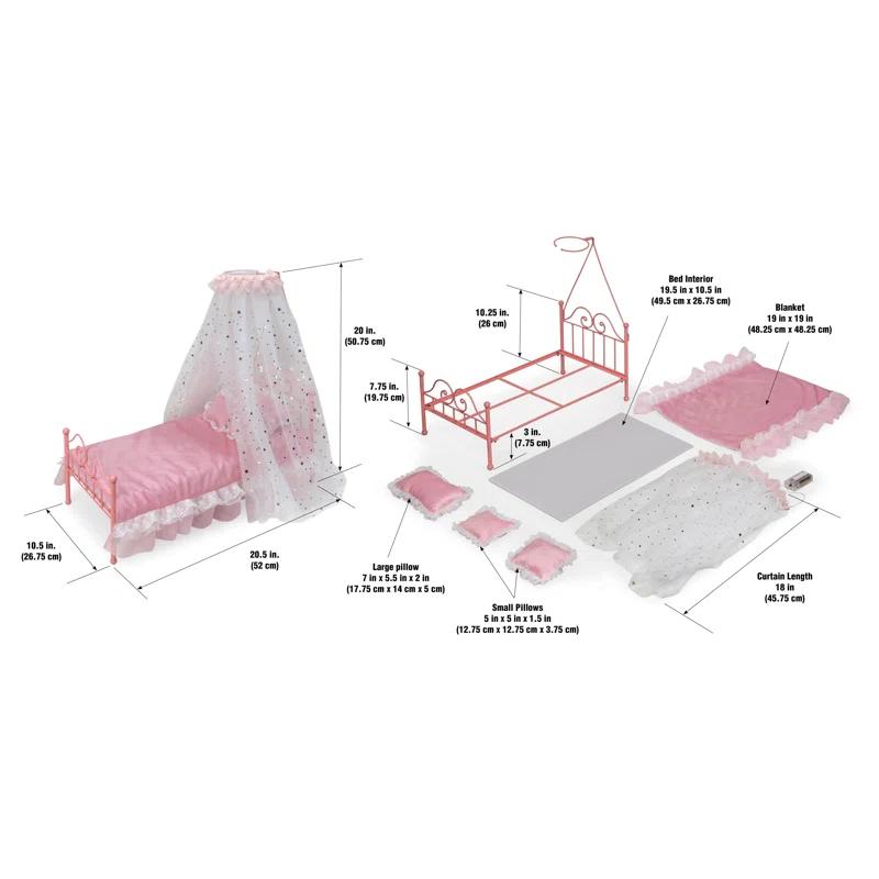 Badger Basket Starlights LED Canopy Metal Doll Bed with Bedding - Pink