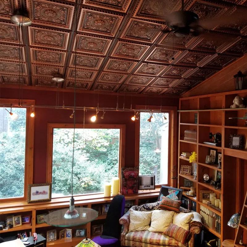 Marseille 24'' W Textured PVC Drop-In Ceiling Tile In Antique Gold
