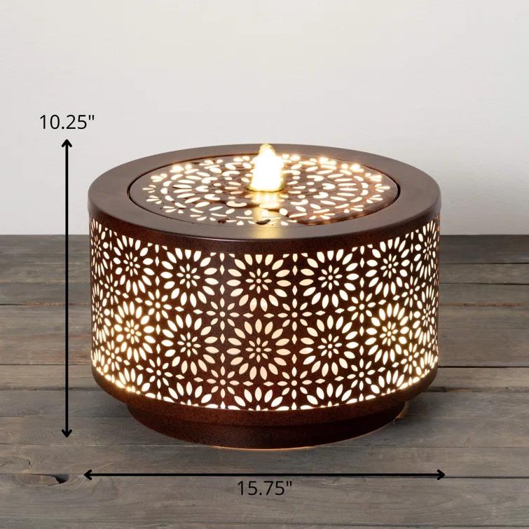 Dakota Fields Corsha Metal Weather Resistant Floor Fountain with Light