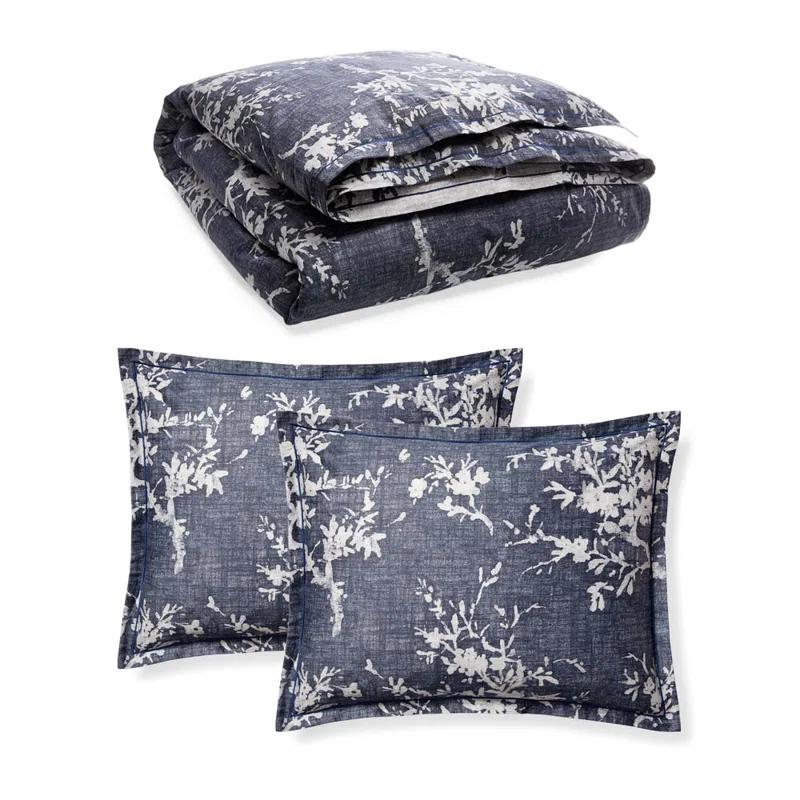 Lauren Ralph Lauren Eva Navy Pima Cotton Reversible Traditional 3 Piece Duvet Cover Set