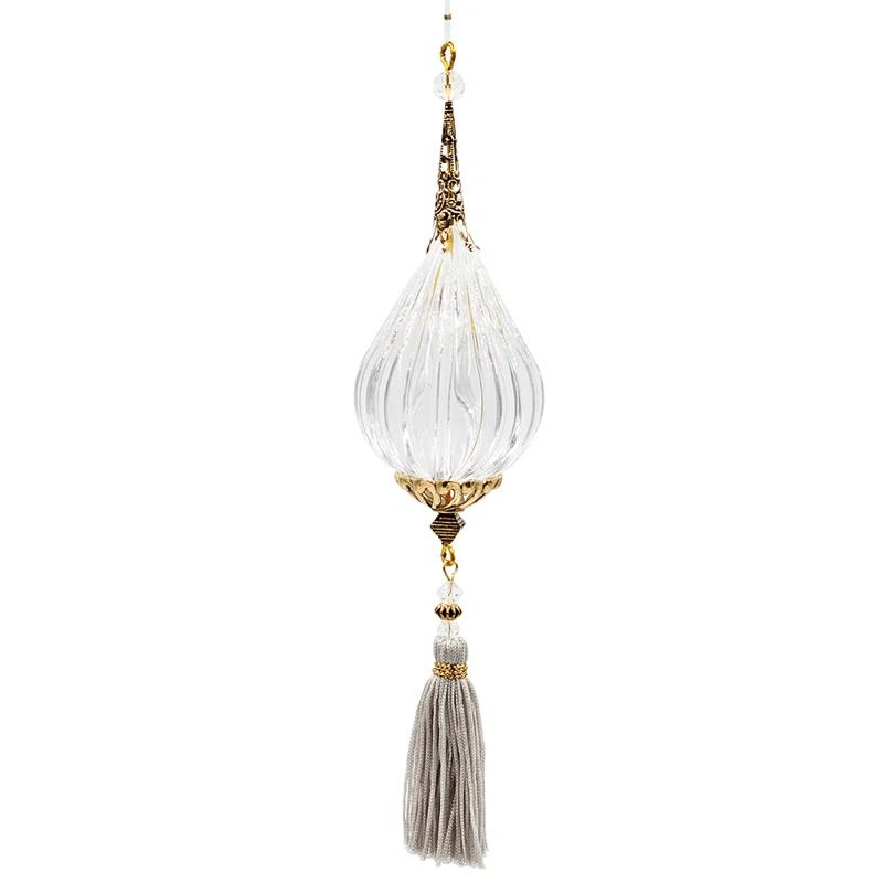 Long Acrylic Drop With Polyester Tassel Hanging Ornament Set of 12 8.7" Clear/Silver (Set of 12)