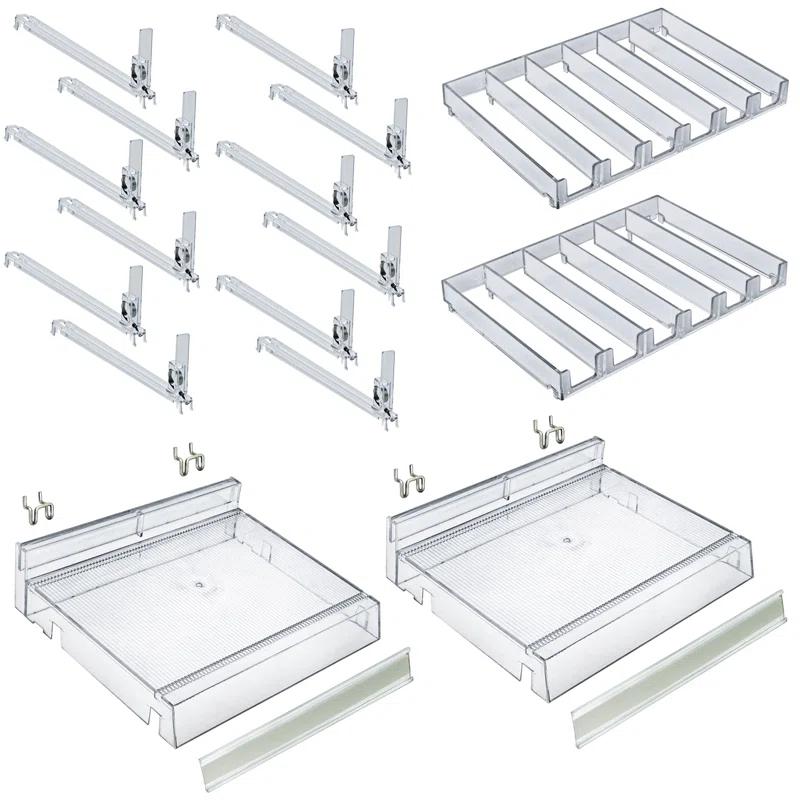 Azar Displays Clear 6 Compartment Divider Bin Cosmetic Tray with Pushers - 6 Slots per Tray, 2-Pack (Set of 2)