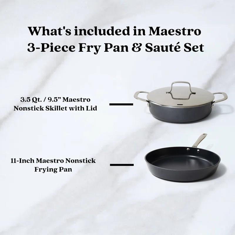 Alva Alva Maestro 3-Piece Premium Ceramic Nonstick Cookware Set - Professional Frying Pan & 3.5 Qt Saute Pan, Non-Toxic PFAS/PFOA/PTFE-Free - Induction & All Stovetop Compatible, Oven Safe Stay-Cool Handle
