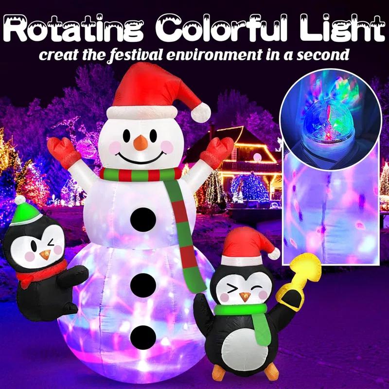 6 FT Christmas Inflatables Snowman With Penguins Built-In Rotating Colorful LED Lights Christmas Inflatable Outdoor Decoration, Christmas Blow Ups For Yard Garden Lawn Xmas Holiday Decor