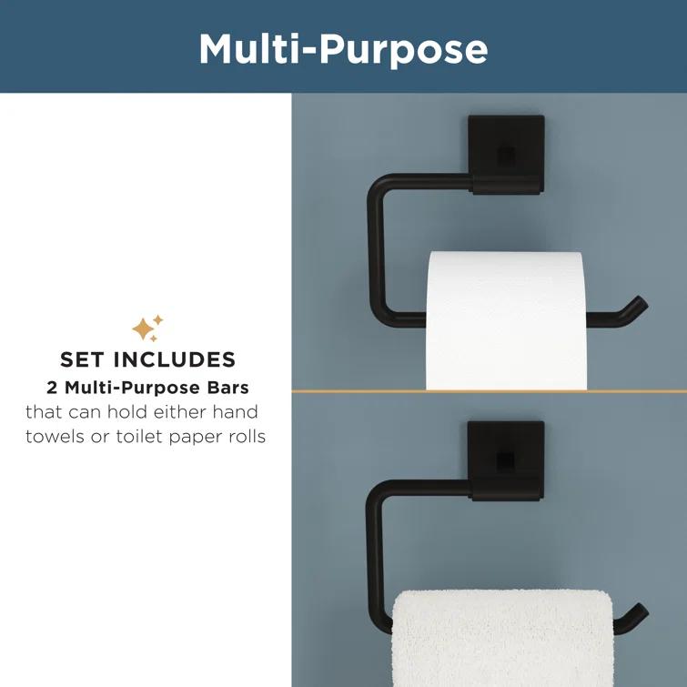 Franklin Brass Nash 4-Piece Bath Hardware Set 18" Towel Bar w/ Extender Toilet Paper Holder Towel Holder Towel Hook NASH64-SG