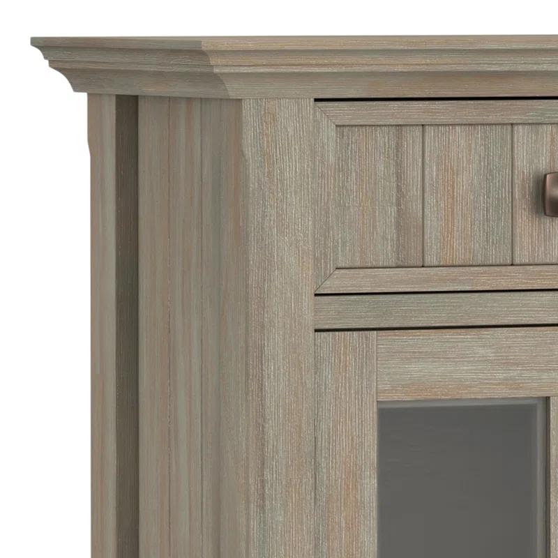 Simpli Home Acadian 36"W Solid Wood 2-Shelf Entryway Storage Cabinet with Glass Doors and 2 Drawers