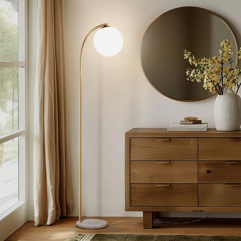 Brightech Luna Drop 75 in. Modern LED Arched Standing Floor Lamp with Frosted Glass Globe Shade