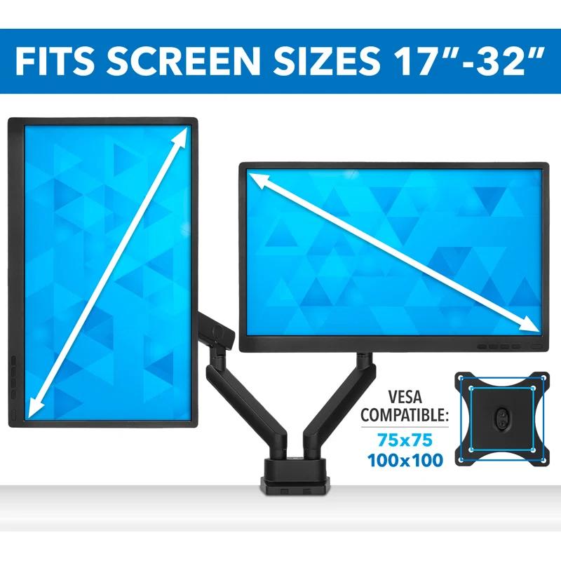 Mount-It Height Adjustable Articulating Dual Monitor Arm Mount Desk Stand | For 17 - 32 in. Screens