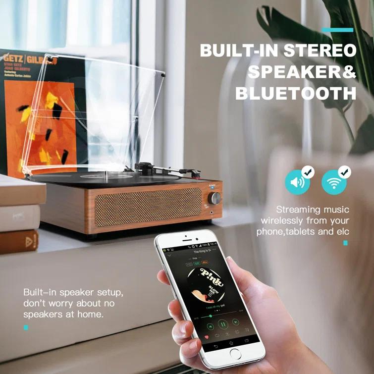 BEACHWATER POOL & SPA, LLC Vinyl Record Player With Speakers Vintage Turntable For Vinyl Records Belt-Driven Turntable Support 3-Speed Bluetooth Playback Headphone AUX RCA Line LP Vinyl Players For Sound Enjoyment Retro