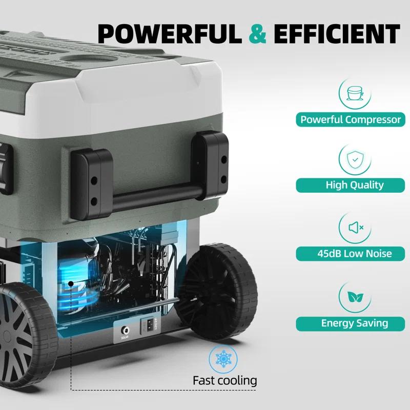 Alpicool 52Qt Dual Zone Portable Car Refrigerator, 12V/24V/220V Portable Car Fridge, With APP Smart Design to Remote Control Temperature, Large Capacity Cooler and Freezer, Wheels & Retractable Handle for Easy Move Anywhere