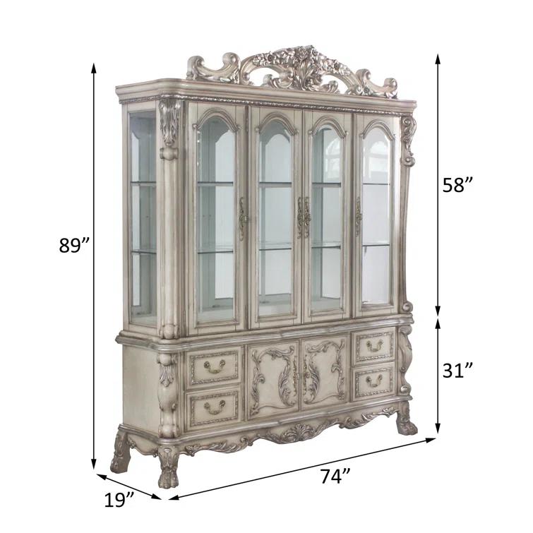 One Allium Way® Hutch Buffet China Cabinet in Vintage Bone White