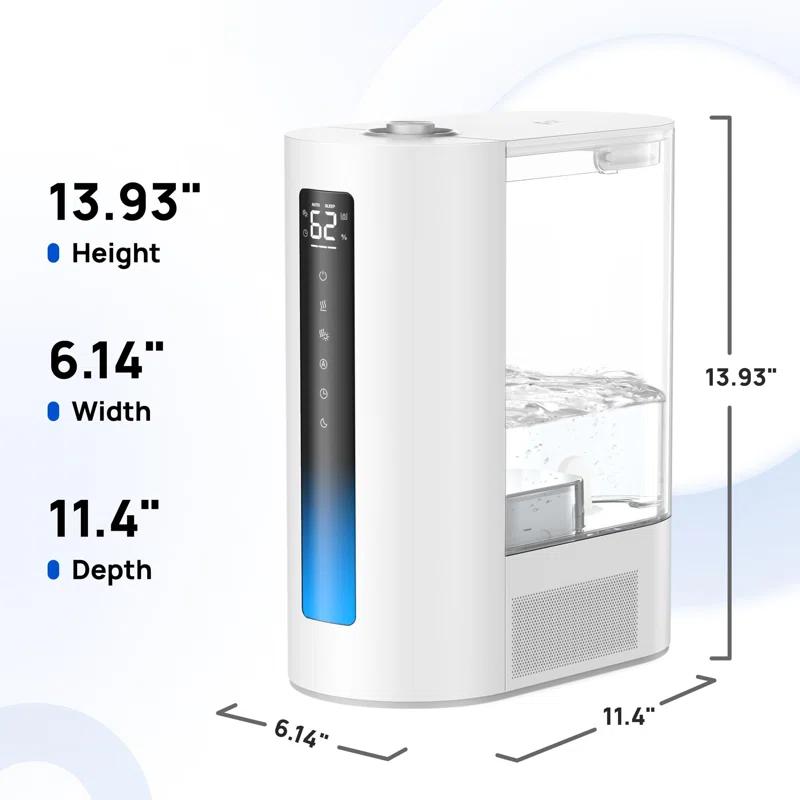 BEACHWATER POOL & SPA, LLC 6L Humidifier Large Room, Warm & Cool Mist Humidifiers For Bedroom, 60H Runtime, 12H Timer, Top Fill, Oil Diffuser, Humidity Indicator Light, Baby, Plants, Easy Clean